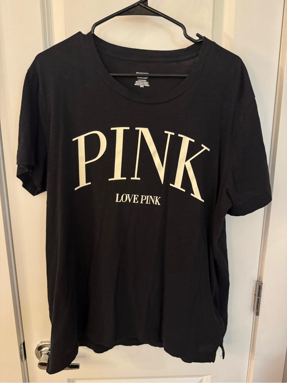 PINK Victoria's Secret Black Tee with White PINK LOVE PINK Logo, Size Large